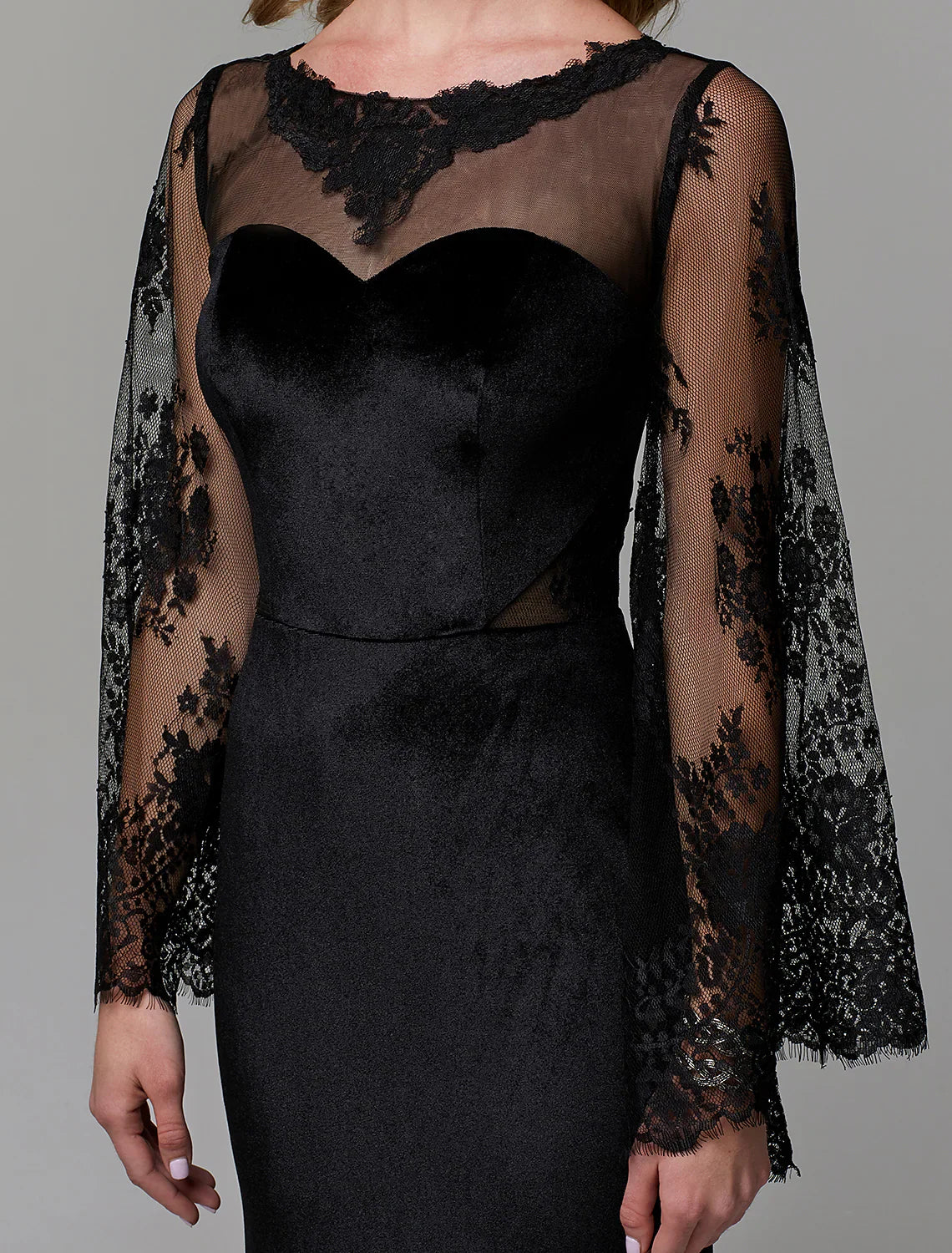 Elegant Dress Wedding Guest Floor Length Long Sleeve Lace