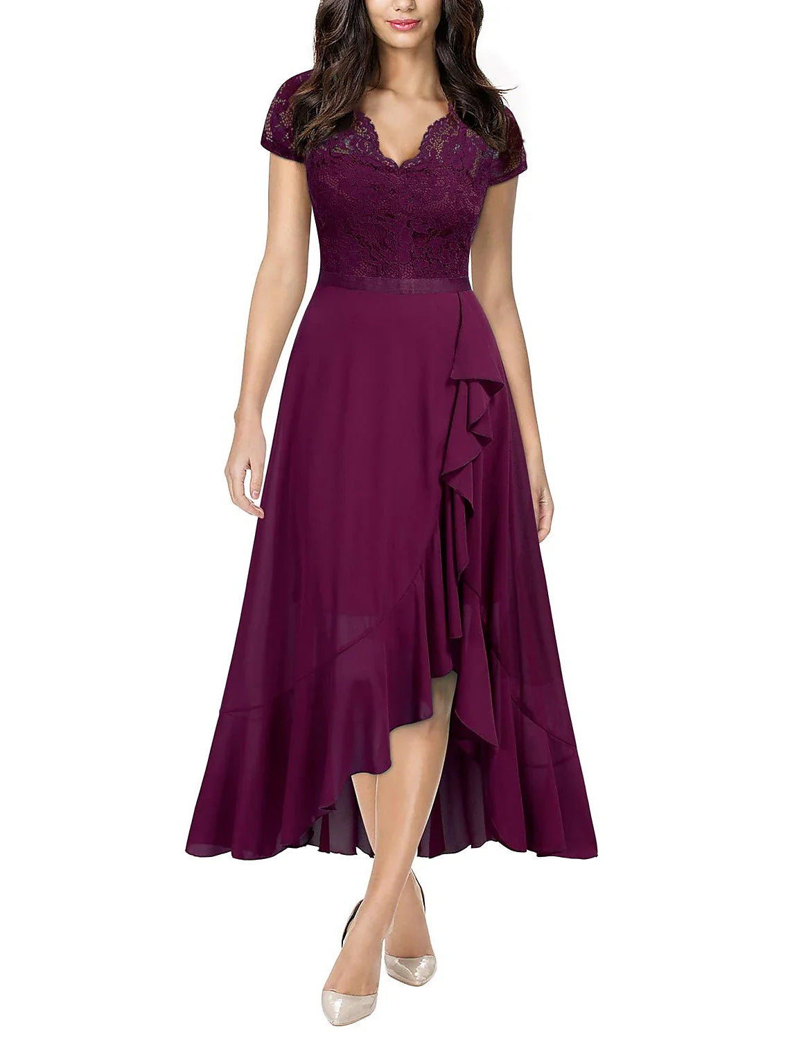 A-Line Cocktail Dresses Little Black Dress Dress Wedding Guest Cocktail Party Asymmetrical Short Sleeve One Shoulder Chiffon with Pleats