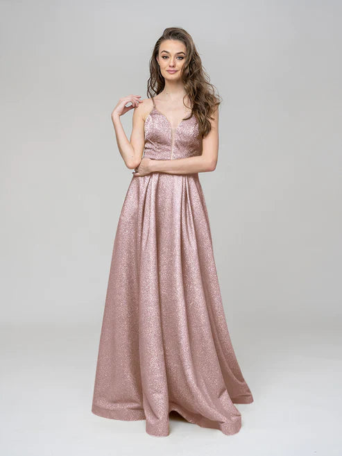 DingJiDress Spaghetti Strap Metallic Glitter Sweetheart Prom Dresses