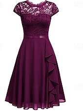 A-Line Mother of the Bride Dress Elegant Party Jewel Neck Knee Length Lace Short Sleeve with Lace Derby Dresses