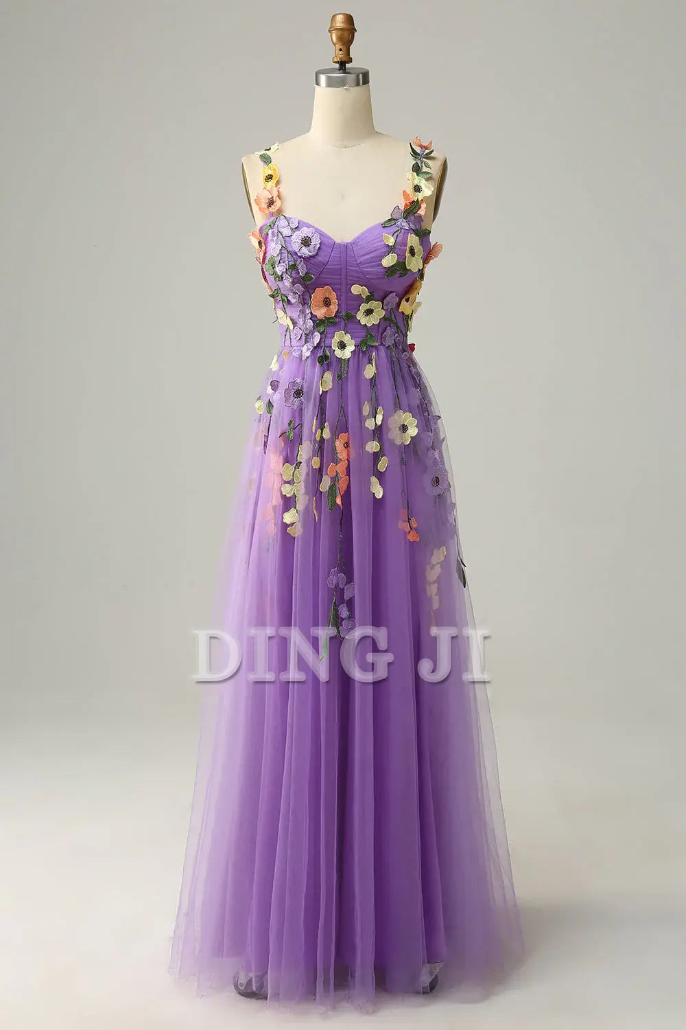 DingJiDress Prom Dress A Line Spaghetti Straps Tulle With 3D Flowers Backless Sweet Formal Women's Dresses Wedding Guests Dresses