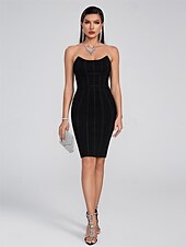 Mermaid / Trumpet Dresses Elegant Dress Wedding Wedding Guest Knee Length Sleeveless Strapless Polyester Backless with Buttons