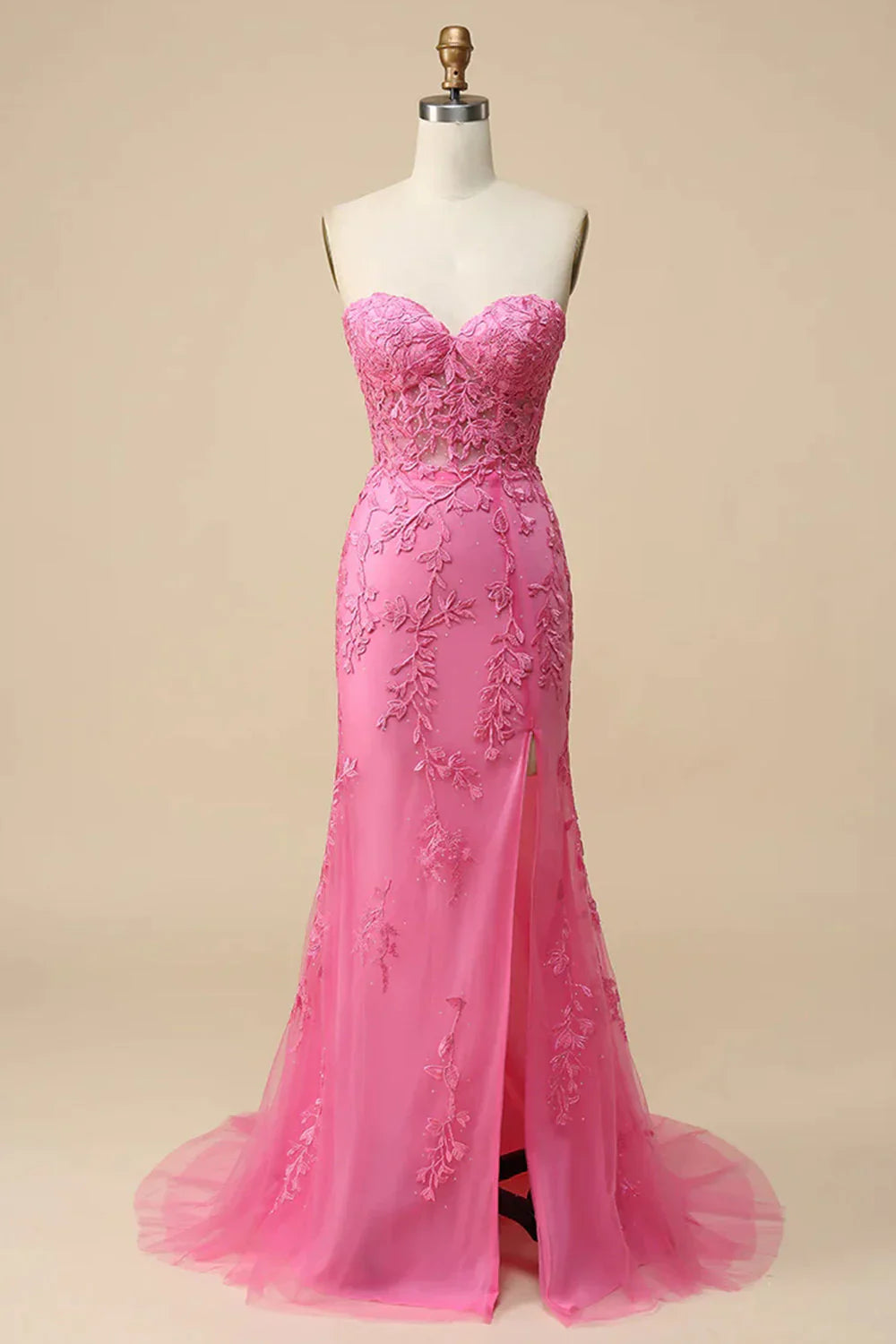 DingJiDress Corset Sweetheart Long Lace Mermaid Prom Dress with Slit