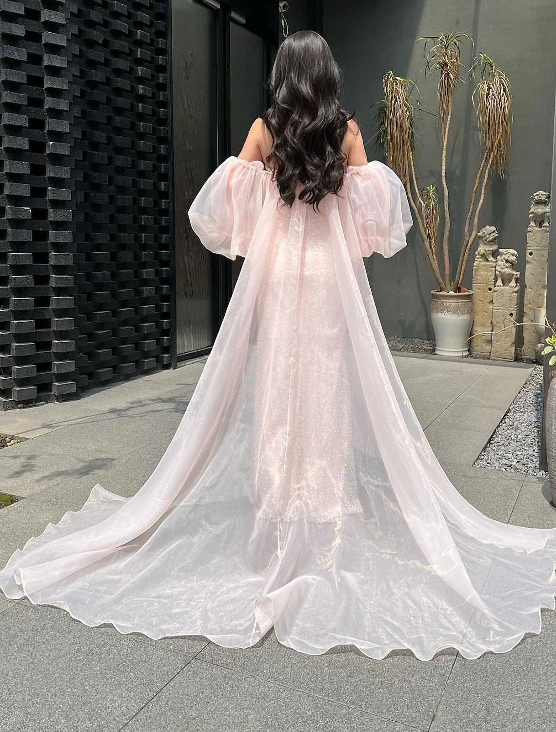 Mermaid / Trumpet Prom Dresses Sparkle & Shine Dress Formal Floor Length Short Sleeve Strapless Organza with Pearls