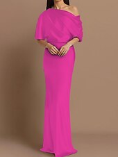 Dress Wedding Guest Formal Evening Elegant Party Off Shoulder Sweep / Brush Train Satin Half Sleeve with Ruching