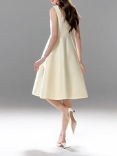 Homecoming Dresses Elegant Dress Graduation Cocktail Party Knee Length Sleeveless V Neck Pocket Cotton V Back with Pocket
