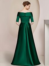 Dress Formal Wedding Guest Elegant Party Off Shoulder Floor Length Satin Half Sleeve with Ruching