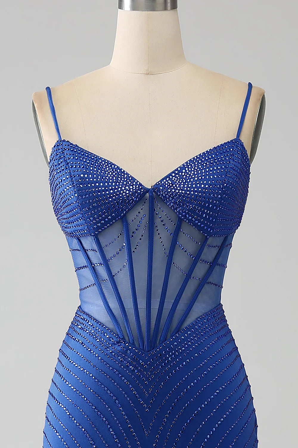 DingJiDress Royal Blue Mermaid Corset Prom Dress with Beading