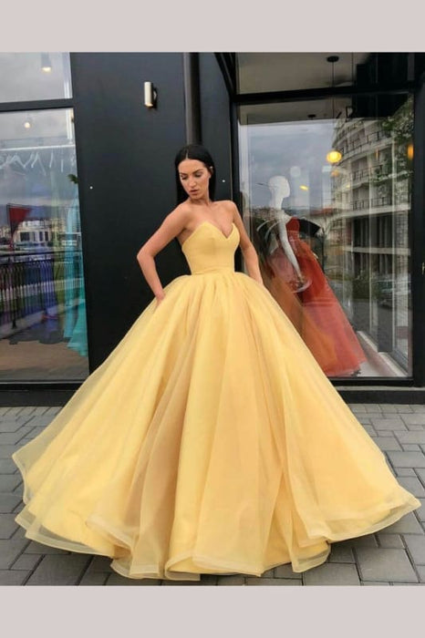 Yellow Ball Gown Sweetheart Prom Dress Princess Floor Length Tulle Dresses