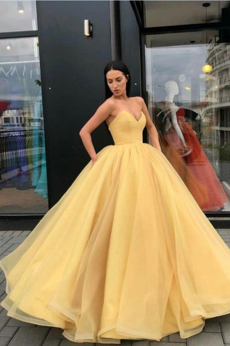 Yellow Ball Gown Sweetheart Prom Dress Princess Floor Length Tulle Dresses