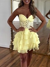 Homecoming Dresses Corsets Dress Holiday Graduation Short / Mini Sleeveless Strapless Lace with Appliques