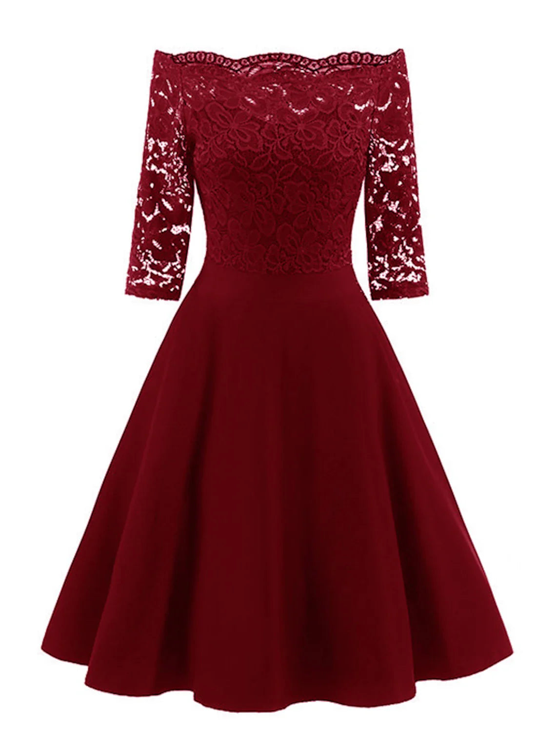 A-Line Cocktail Dresses Vintage Dress Graduation Party Wear Knee Length 3/4 Length Sleeve Off Shoulder Lace with Lace