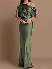 Dress Wedding Guest Formal Evening Elegant Party Off Shoulder Sweep / Brush Train Satin Half Sleeve with Ruching