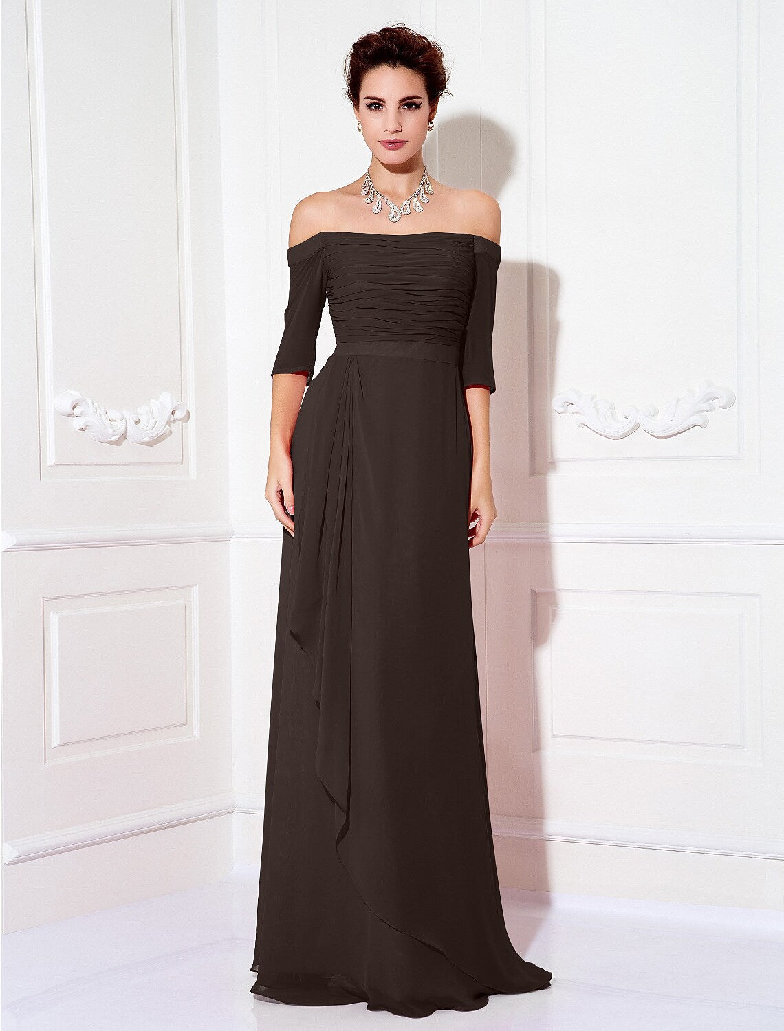 Minimalist Dress Wedding Half Sleeve Off Shoulder Chiffon