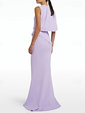 Mermaid / Trumpet Evening Gown Elegant Dress Formal Wedding Floor Length Sleeveless Jewel Neck Champagne Mother Of the Bride Dress Stretch Crepe with Shawl