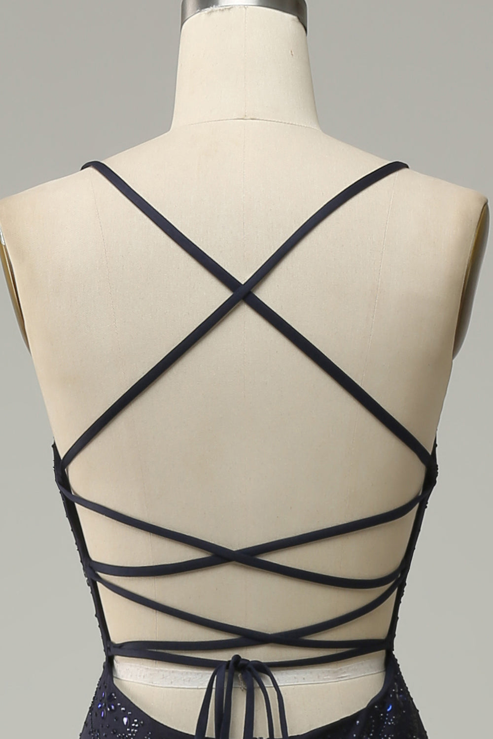 Charming Navy Sweetheart  Strapless  Beaded Back Zip Prom Dress Side Leg Slit  women hot sale